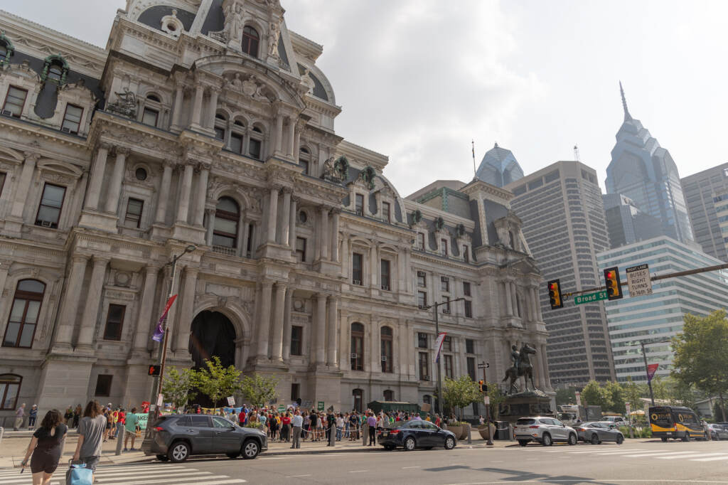 climate change rally occurring in front of City Hall