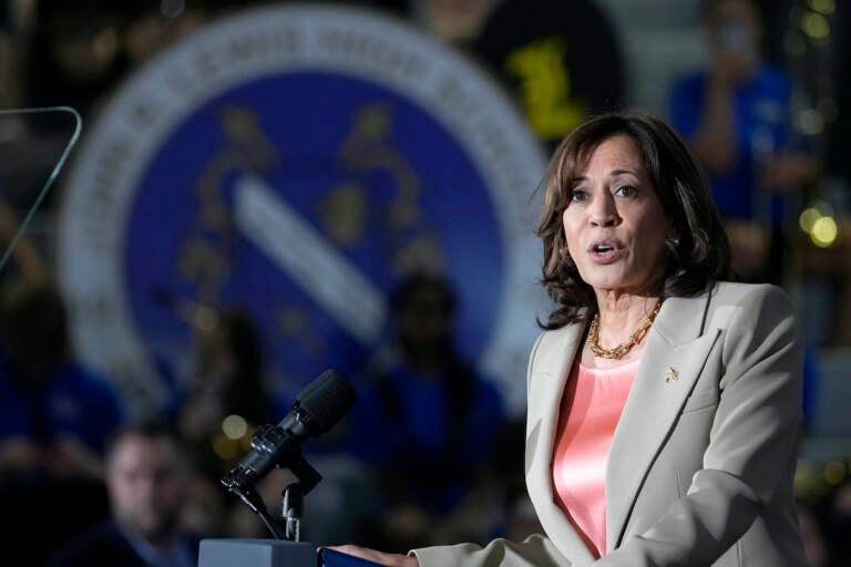 Vice President Kamala Harris speaks about gun violence during a visit to John Lewis High School in Springfield, Va., Friday, June 2, 2023, on Gun Violence Awareness Day