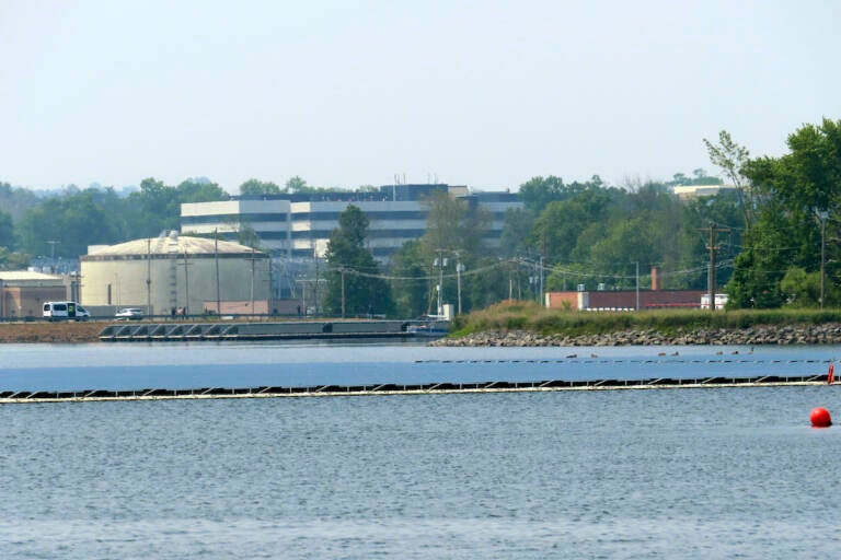 Solar panels from a project at a water treatment plant are shown Tuesday, June 6, 2023, in Millburn, N.J., that provides enough electricity to power 95% of the treatment facilities electrical needs