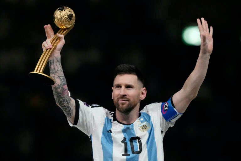 File photo: Argentina's Lionel Messi waves after receiving the Golden Ball award for best player of the tournament at the end of the World Cup final soccer match between Argentina and France at the Lusail Stadium in Lusail, Qatar, Sunday, Dec. 18, 2022. Lionel Messi says he is coming to Inter Miami and joining Major League Soccer. After months of speculation, Messi announced his decision Wednesday, June 7, 2023,to join a Miami franchise that has been led by another global soccer icon in David Beckham since its inception but has yet to make any real splashes on the field