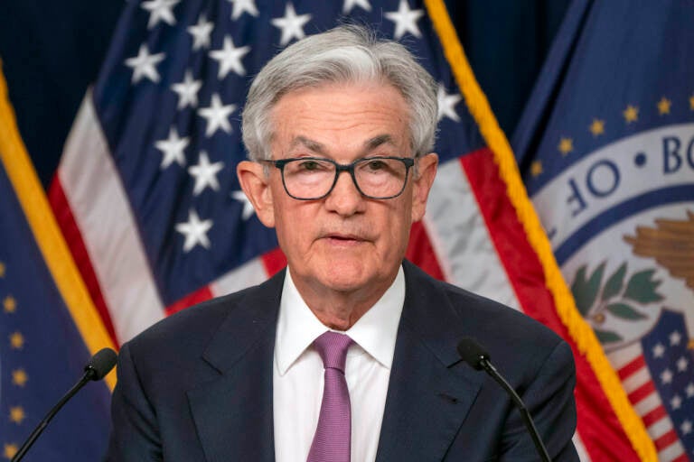 Federal Reserve Chair Jerome Powell speaks during a news conference following a Federal Open Market Committee meeting, Wednesday, June 14, 2023, at the Federal Reserve Board Building in Washington