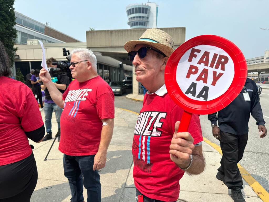 Airport workers protest at Philadelphia International Airport