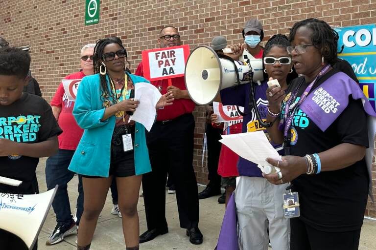 Airport workers protest at Philadelphia International Airport