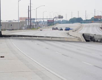 An empty, closed to traffic Interstate 95, is seen on Sunday June 11, 2023, after a vehicle fire caused an overpass on I-95 to collapse near Cottman Avenue. (Joseph Kaczmarek for WHYY)