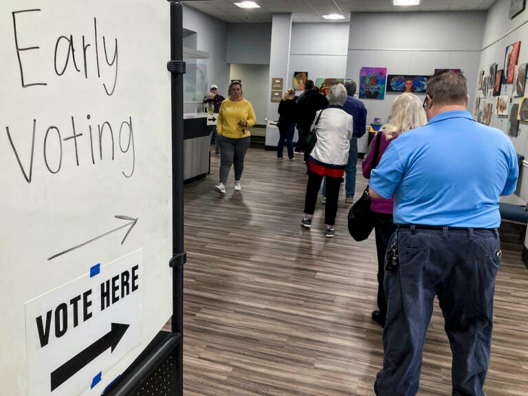 People wait in line to early vote for the U.S.