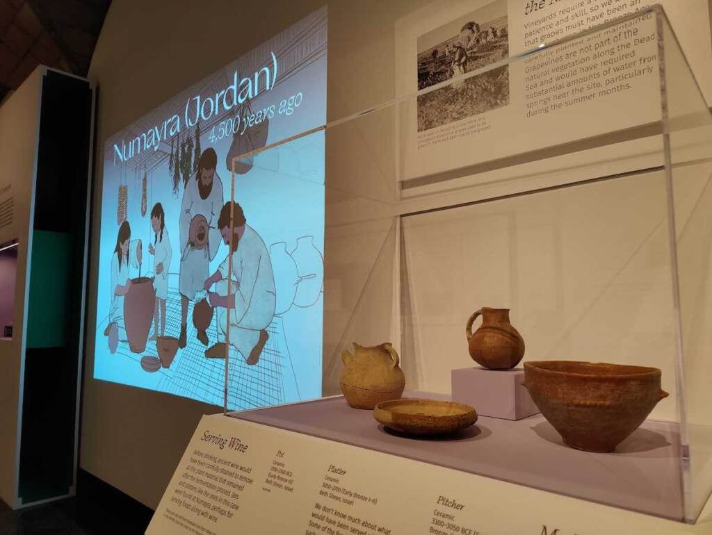 Items are displayed in a display case.