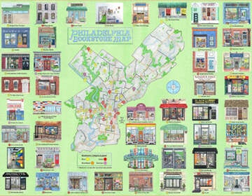 A map showing all of the bookstores in Philadelphia