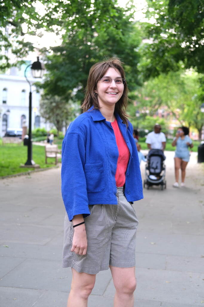 Carlie Ostrom walks in Washington Square Park, Philadelphia, four years after her accident. (Alan Jinich/WHYY).