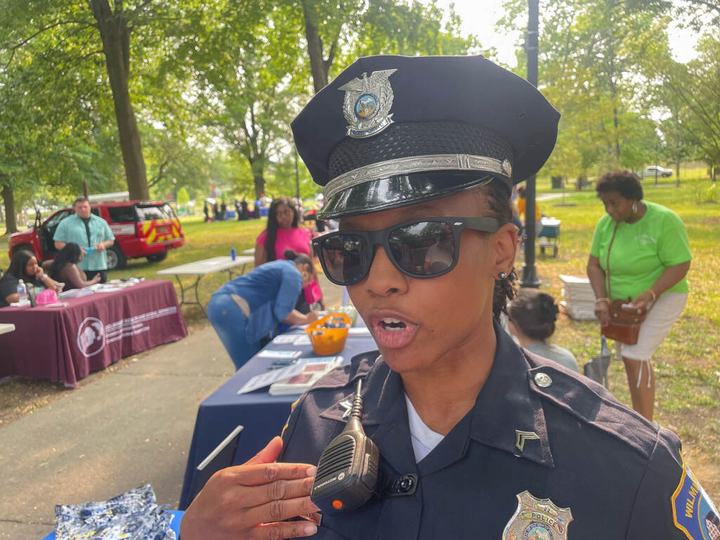 Cpl. Semaja Bates being interviewed at the fair