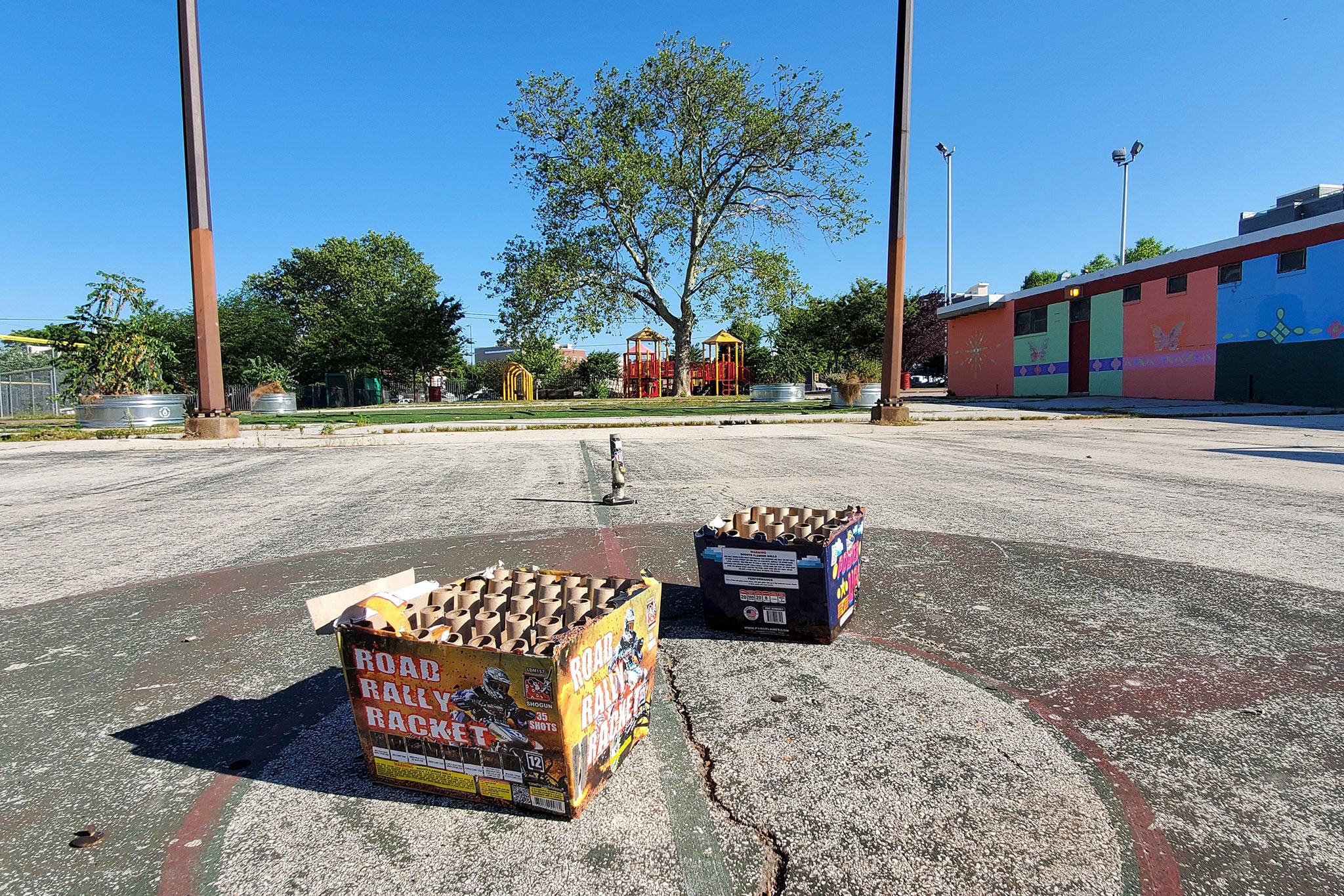 Fireworks in Francisville Playground, likely not used legally