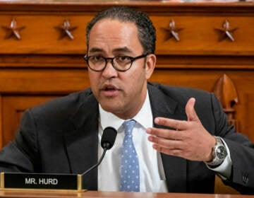 Then-Rep. Will Hurd, R-Texas, participates in a hearing before the House Intelligence Committee on Capitol Hill in November 2019. Hurd said Thursday he is running for president. Samuel Corum/Pool/Getty Images