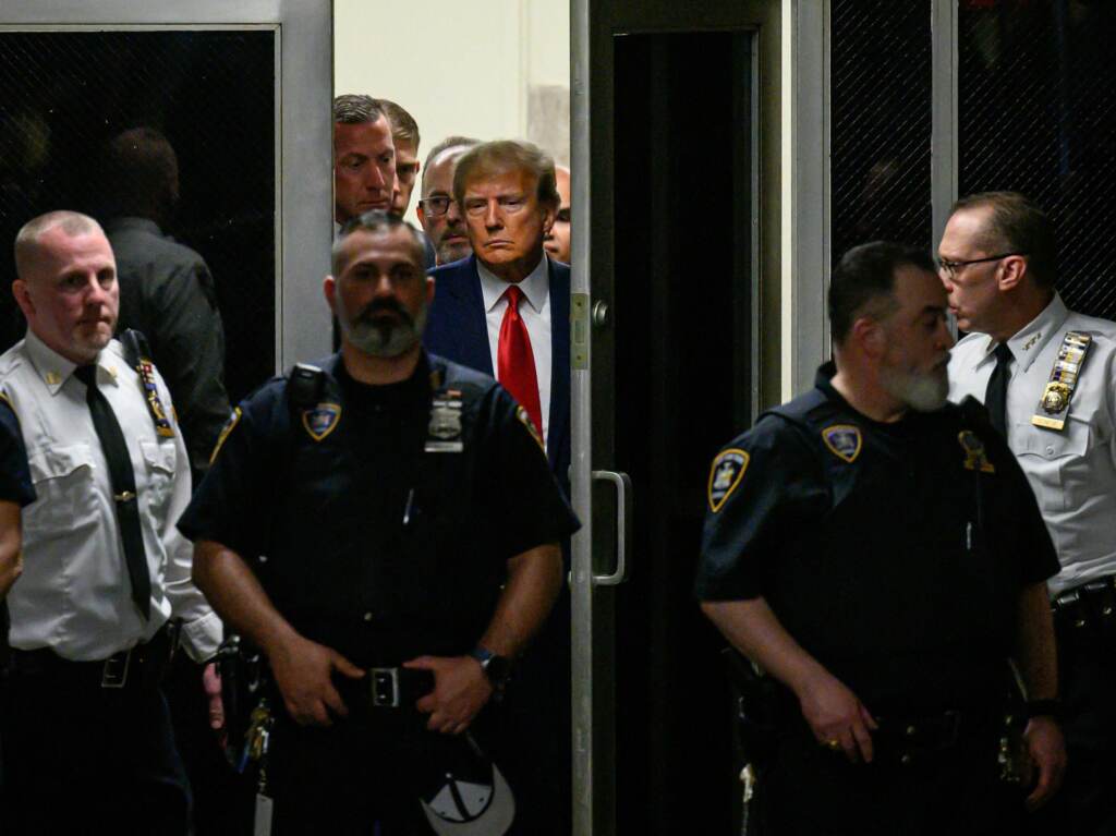 Donald Trump arrives at the courtroom at the Manhattan Criminal Court in New York on April 4.