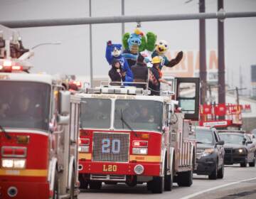 Philadelphia sports mascots ride over the new patch connecting I-95. Governor Josh Shapiro and PennDOT Secretary Mike Carroll officially reopened six lanes of traffic on I-95 after the deadly fire and collapse of the roadway on Friday, June 23, just 12 days prior