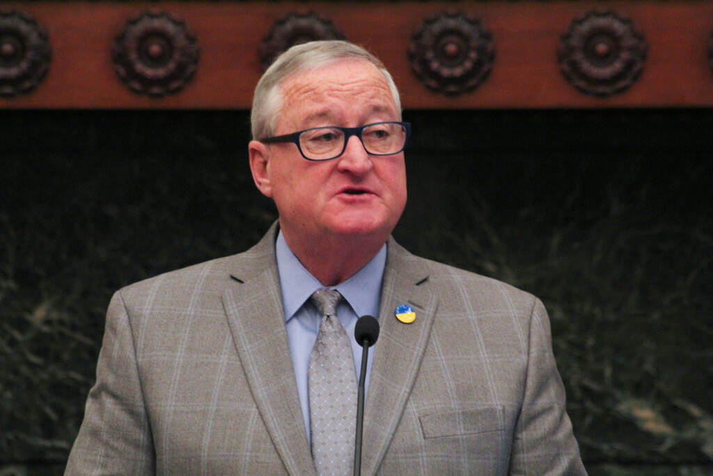 Jim Kenney speaking at a podium