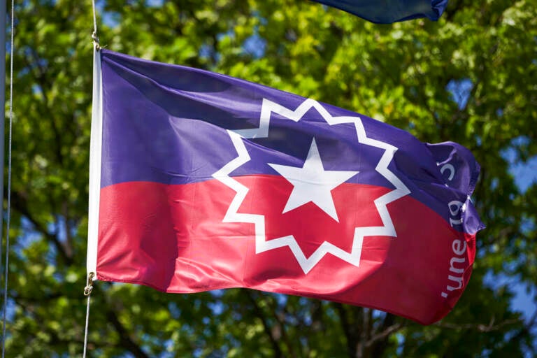 An up-close view of the Juneteenth flag.