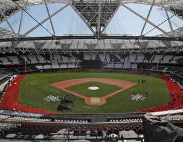 An aerial view of the London baseball stadium.