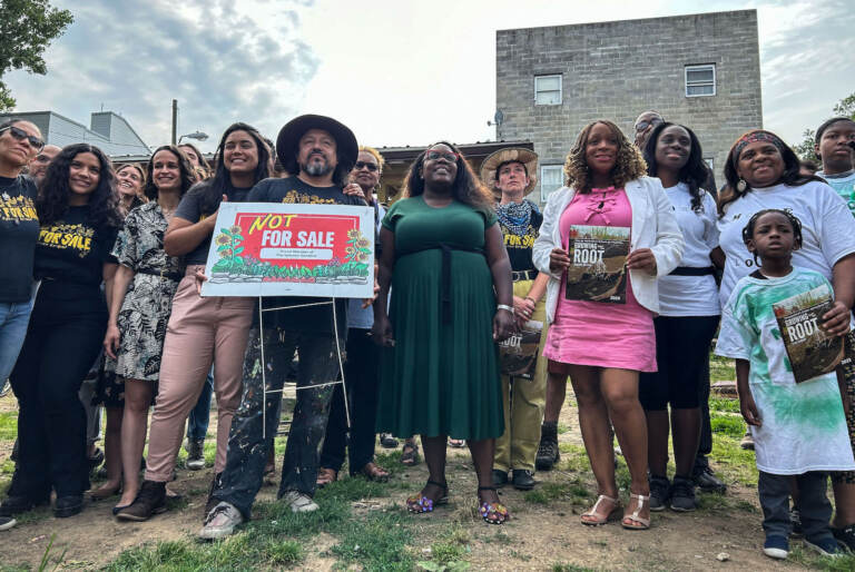 Members of City Council, gardeners, and advocates gathered to celebrate the lien buyback deal at Iglesias Gardens in North Philly Tuesday.