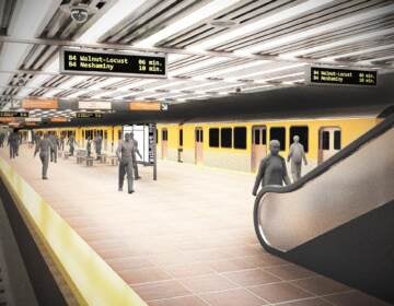 Station-level interior rendering of the potential Rising Sun Station for the proposed Roosevelt Boulevard Subway line