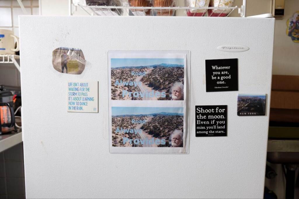 A communal fridge at the Sante Fe International Hostel posts motivational messages to travelers. (Alan Jinich/WHYY)
