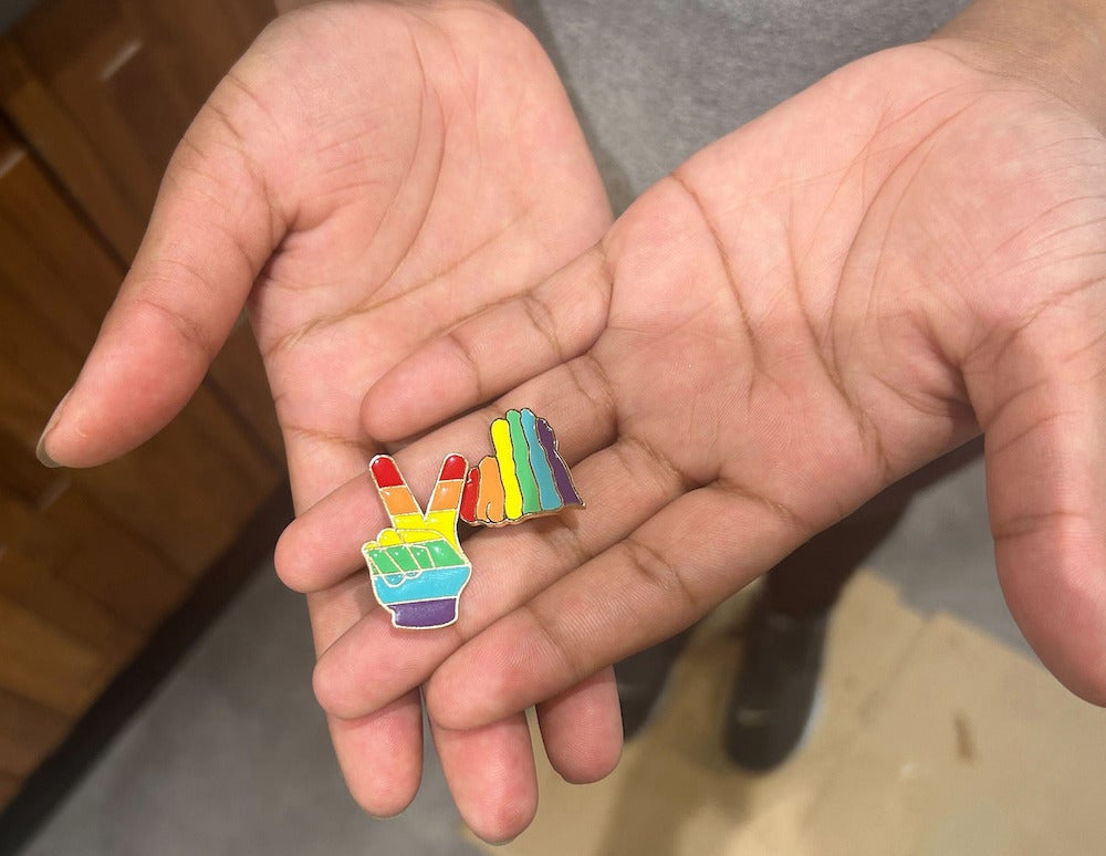 Rainbow pins made available to members of Starbucks staff who wanted them. (Jordan Levy/Billy Penn)