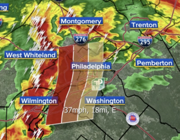 weather map showing a tornado warning.