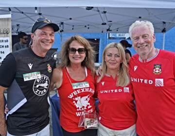 (from left) Rob and Chantal Daisley from Tampa, Fla. and Andy Culkin and Clare Hughes from Wrexham Wales travelled to Chester to see Wrexham play the Philadelphia Union II