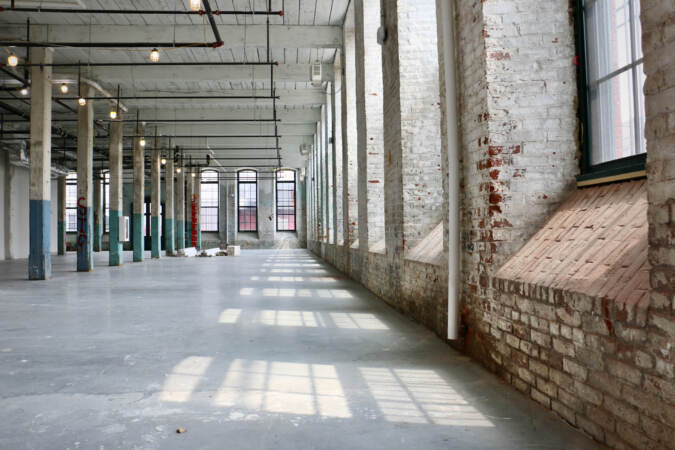 The empty ground floor of the building.