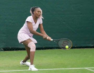 Venus Williams takes part in a practice session ahead of the Wimbledon tennis championships at Wimbledon,
