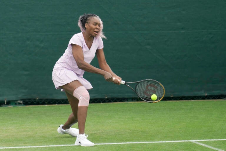 Venus Williams takes part in a practice session ahead of the Wimbledon tennis championships at Wimbledon,