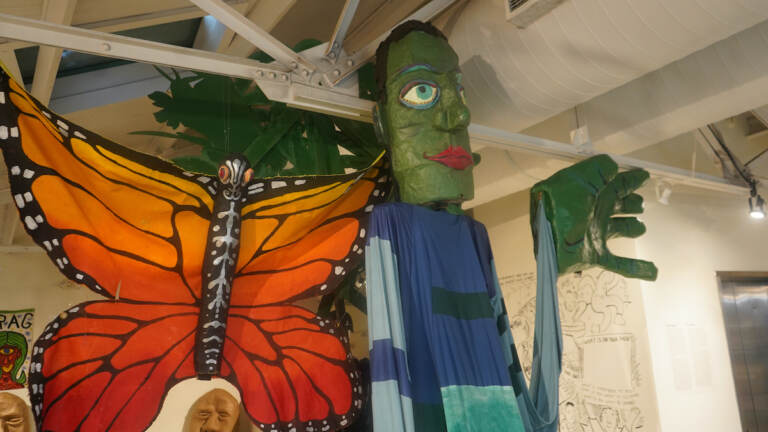 Pieces from ''Spiral Q:The Parade'' exhibit on display at Grounds For Sculpture, a 42-acre sculpture park just outside Trenton, N.J.(Tennyson Donyéa/WHYY)