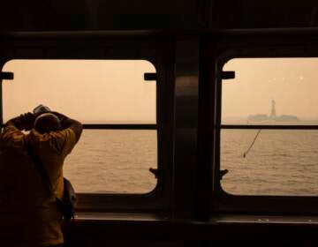 The Statue of Liberty, covered in a haze