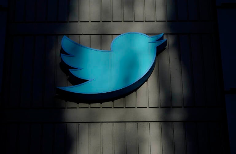 A sign at Twitter headquarters is shown in San Francisco on Nov. 18, 2022.