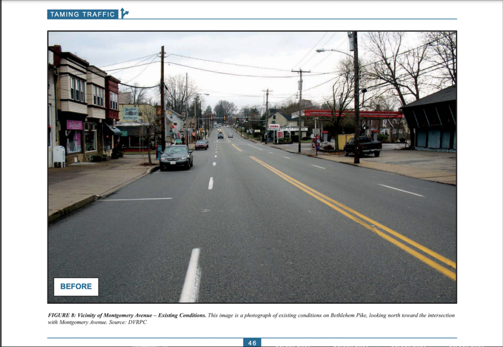 Bethlehem Pike is shown as it is with four lanes. The label reads "Before."