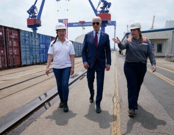 President Joe Biden tours the shipyard