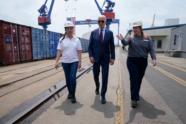 President Joe Biden tours the shipyard