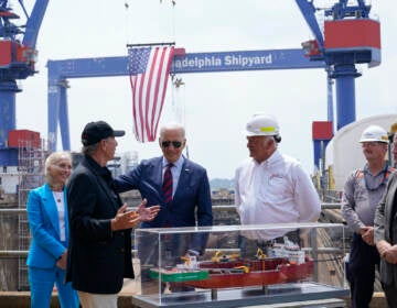 President Biden at the press conference at the shipyard.