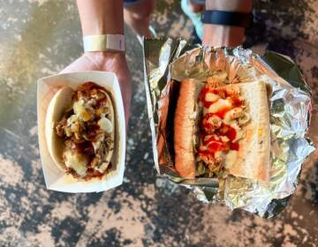 Closeup photo of 2 cheesesteaks