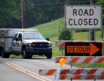 A 'road closed' sign is seen in Bucks County