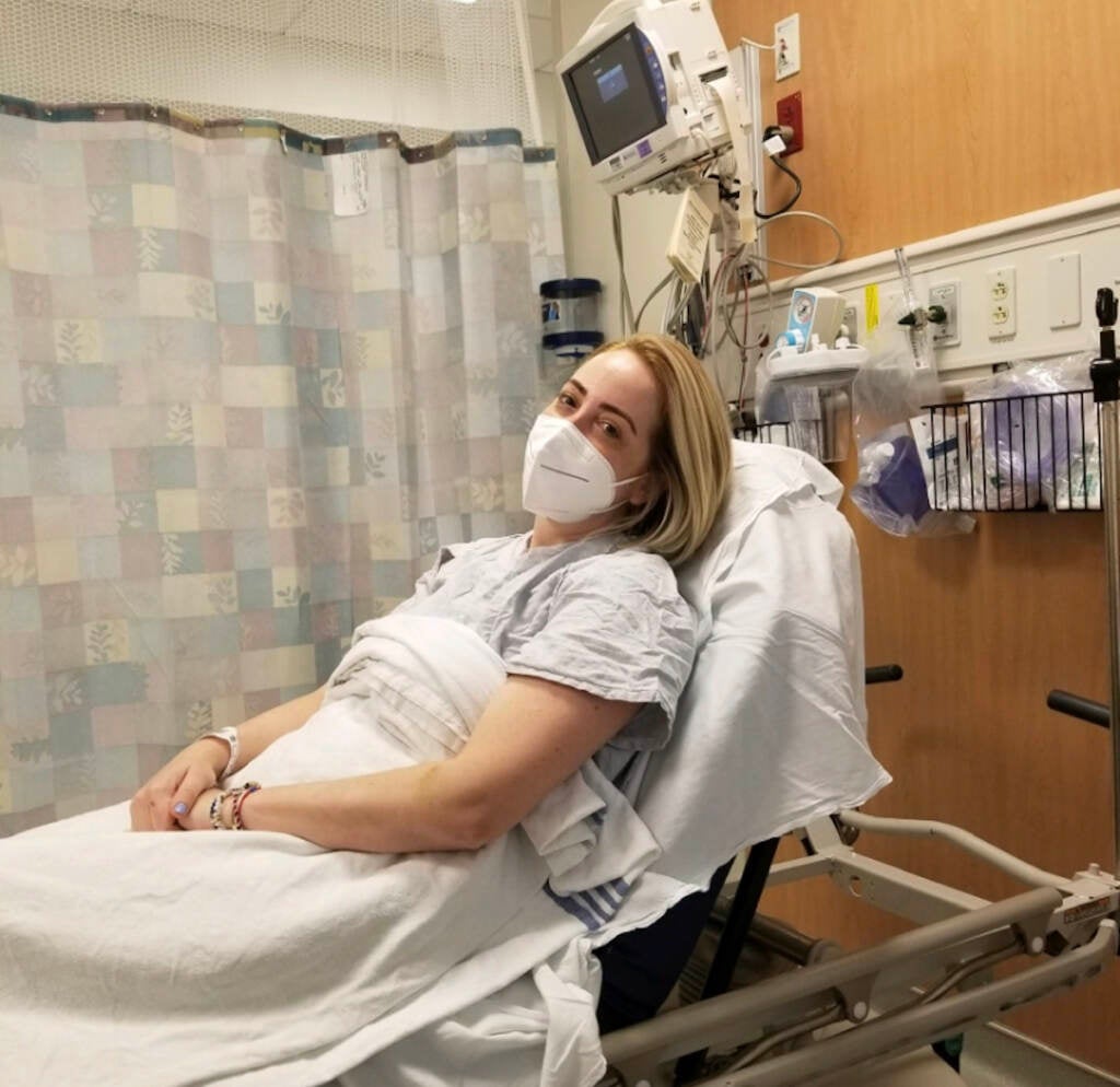 Mairead McInerney waiting for her chemotherapy port to be implanted to receive her treatment in 2022. (Courtesy of McInerney)