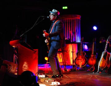 Elvis Costello performs onstage.