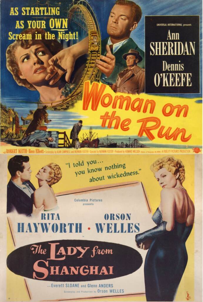 Movie posters advertising two film noir feature films.