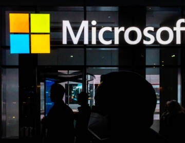 A signage of Microsoft is seen on March 13, 2020 in New York City. The U.S. government and Microsoft recently revealed that Chinese hackers broke in to online email systems and stole some unclassified information.