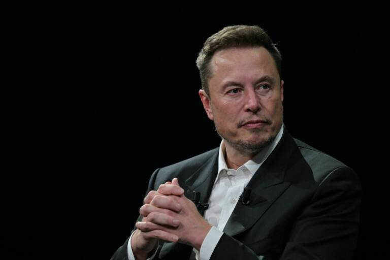 Elon Musk looks on during his visit to the Vivatech technology startups and innovation fair at the Porte de Versailles exhibition center in Paris on June 16.