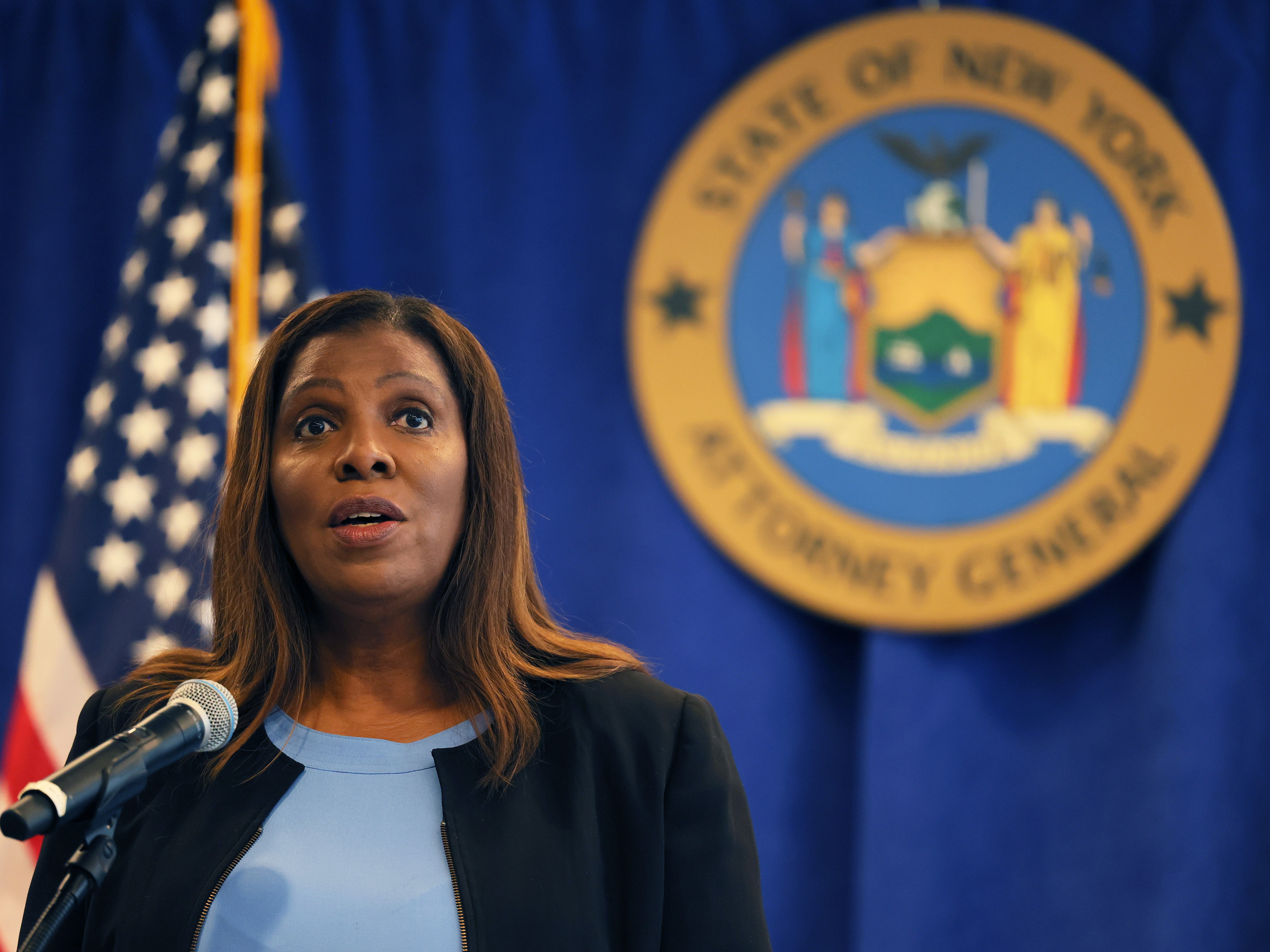 New York Attorney General Letitia James speaks during a press conference on July 13, 2022