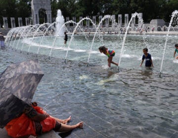 Kids play in a fountain.