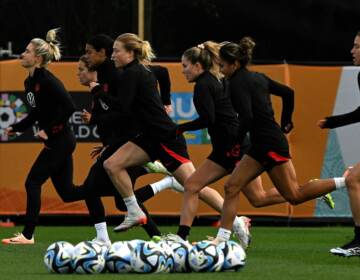 Players with Team USA attend a training session at the Bay City Park in Auckland, New Zealand, ahead of their World Cup match against the Netherlands. U.S. Women's National Soccer team on the practice field.