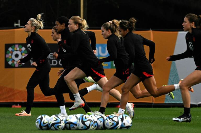 U.S. Women's National Soccer team on the practice field.