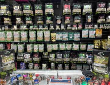 Shelves festooned with kratom powders, capsules, liquids and extracts greet customers at Tifton Tobacco & Vapor in Tifton, Ga. Kratom is a billion-dollar business in the U.S., according to the American Kratom Association. (Peter Haden)