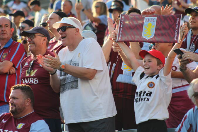 Fans watch Newcastle take on Aston Villa.