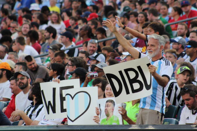 Fans watch Newcastle take on Aston Villa.